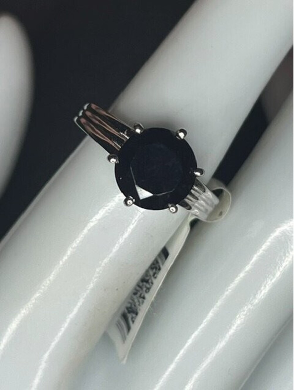 B7283 Black Onyx Solitaire Ring Sterling Silver Size 6 Round 6-Prong Statement